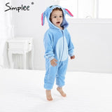 Baby Sleepwear Boys Girls Cosplay Cartoon Stitch Cat Rabbit Panda Winter Hooded Children Clothes Infant Jumpsuits